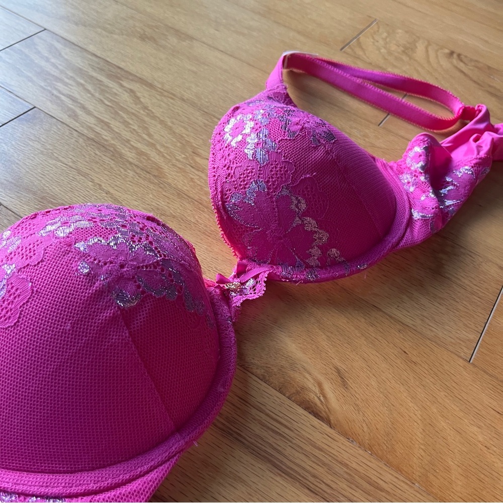Victoria's Secret Hot Pink Lace Bombshell Push Up Bra